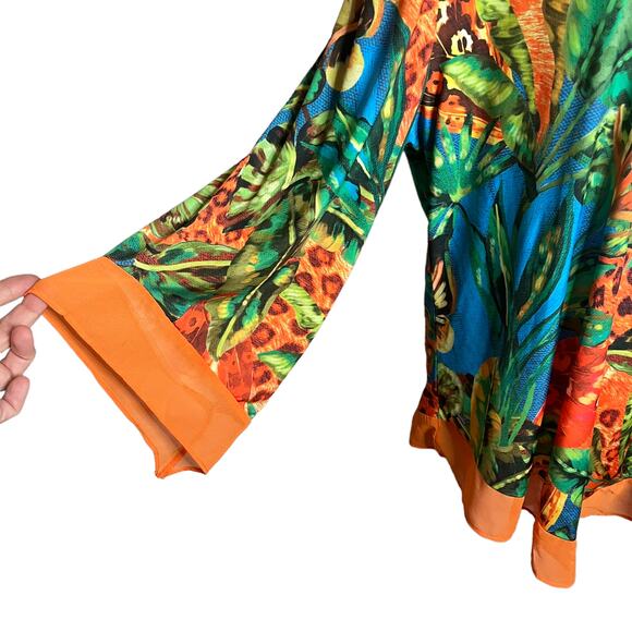 Alfredo Pauly Bright Slinky Floral Leopard Tunic Top Size 50 German Plus 2x 3x - Picture 4 of 9